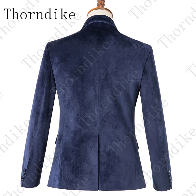 Мужской Бархатный смокинг для жениха Thorndike синий двубортный пиджак с жилетом