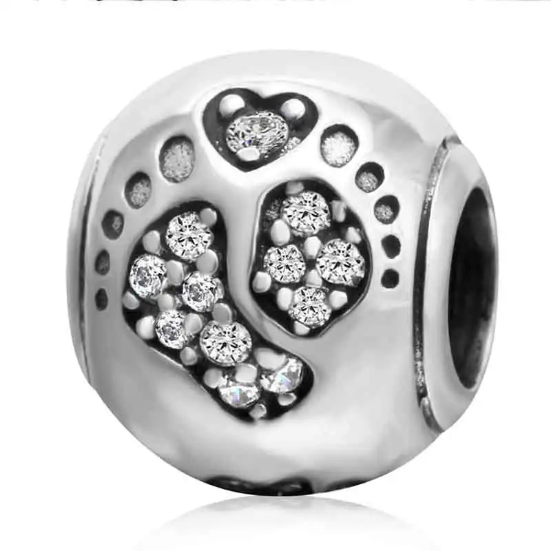 06 Soulbeads бусины из стерлингового серебра 925 пробы детские ноги сердце Шарм Кулон Fit Pandora браслет Детские следа серии - Цвет: 06