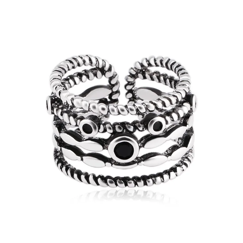 

MEYRROYU 925 Sterling Silver European and American Retro Gothic Round Twisted Open Ring Fashion Trend Jewelry 2021 New