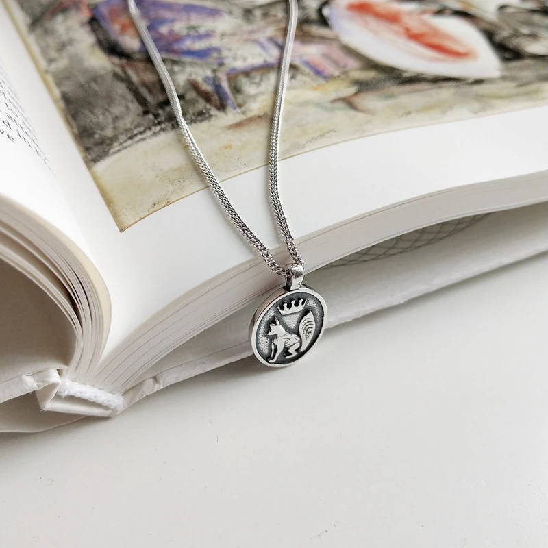 LouLeur, серебро 925 пробы, новинка, корона, волк, подвеска, ожерелье, Круглый, Ретро стиль, креативное ожерелье для женщин, 925, праздничные украшения, подарок