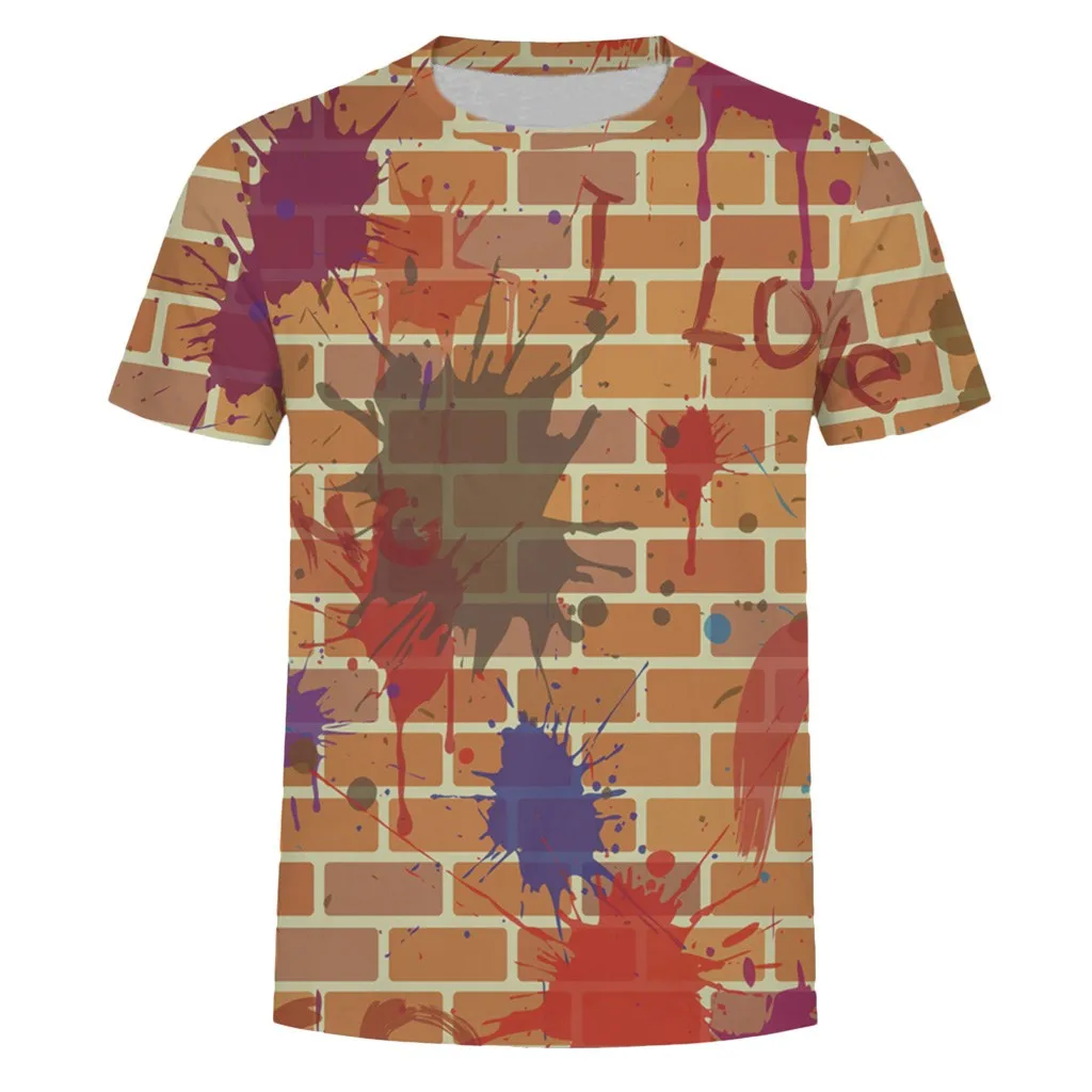 Новое поступление 3D граффити на кирпичной стене принт футболка с короткими