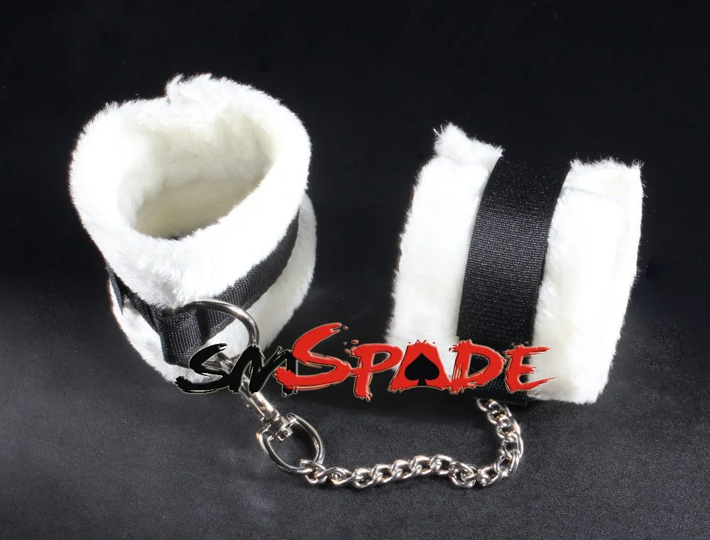 Наручники из натурального бархата белого и черного цвета секс игрушки для