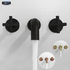 Настенный смеситель с двойными ручками для ванной комнаты матовый черный матовый золотой и розовый и хромированный Твердый латунный Смеситель для ванной комнаты