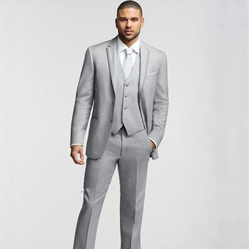 

Silver Mens Suits Slim Fit Custom Made Best Man Suits Cheap Wedding Bridegroom Groomsmen Tuxedo( jacket+Pants+vest)