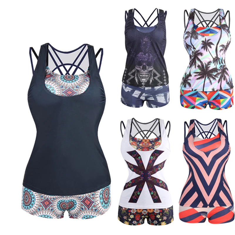 

Sexy Two Piece Swimsuit Summer Tankini Swimsuits Women Swimming Beach Wear Swimwear Bathing Suit Women Bikini 2019 Plus Size 3PS