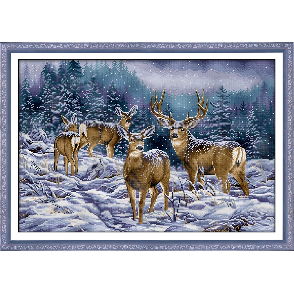 

NKF Winter Deer Animal Cross Stitch Kits 11CT 14CT Chinese Cross Stitch Pattern Embroidery Needlework Set for Home Decor