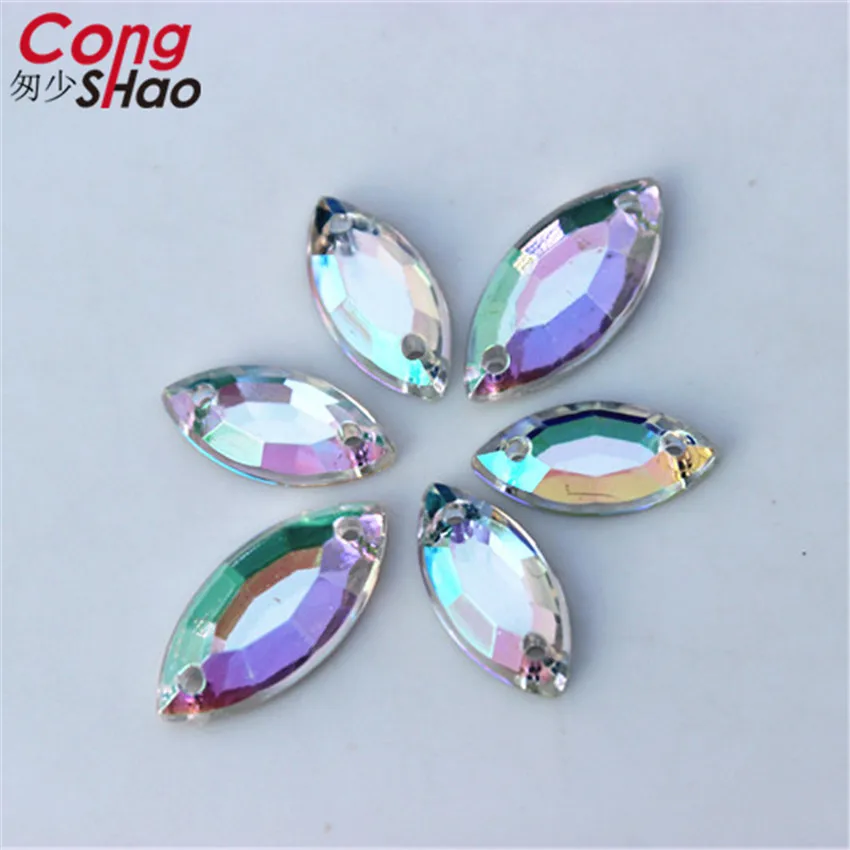 Cong Shao 100 шт. 6*12/7*15 мм Блестящий Кристалл маркиза AB Цвет Серебряная основа пришить