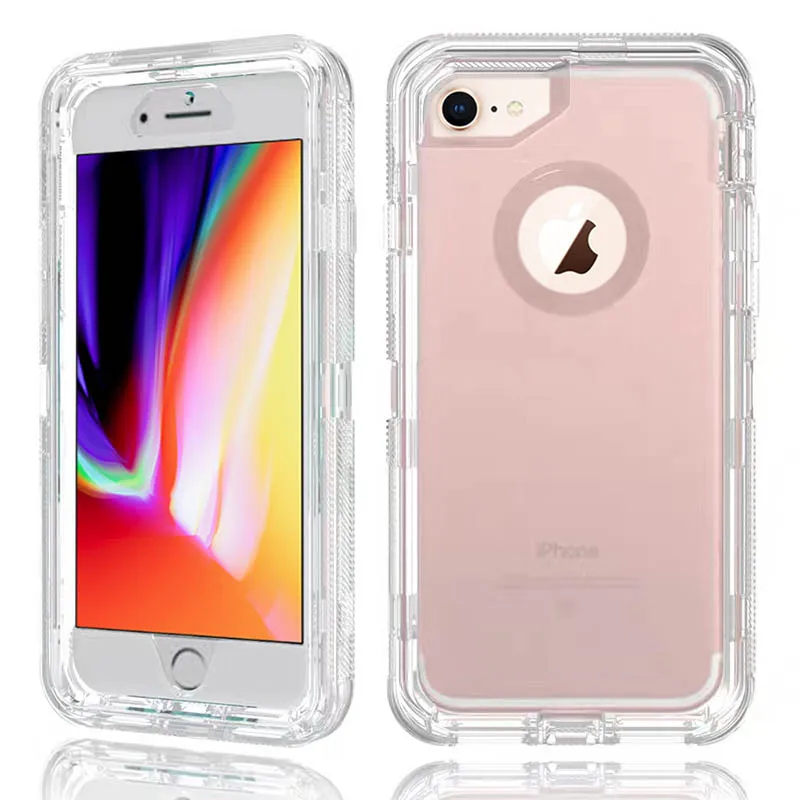 Clear Прозрачный чехол 3 в 1 для iPhone 11, XR, XS, 8, 7 Plus, 360, полная защита, ударопрочный, твердый, ПК, милый, блестящий чехол - Цвет: Clear