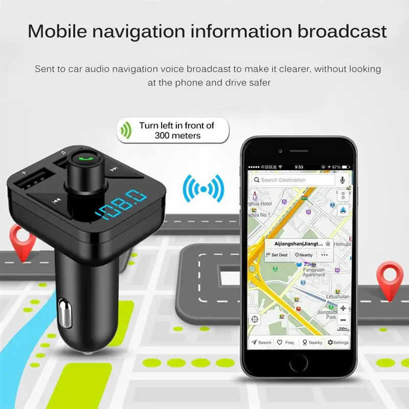 Bluetooth FM передатчик с 3.4A двойной USB зарядное устройство автомобильный MP3 Поддержка