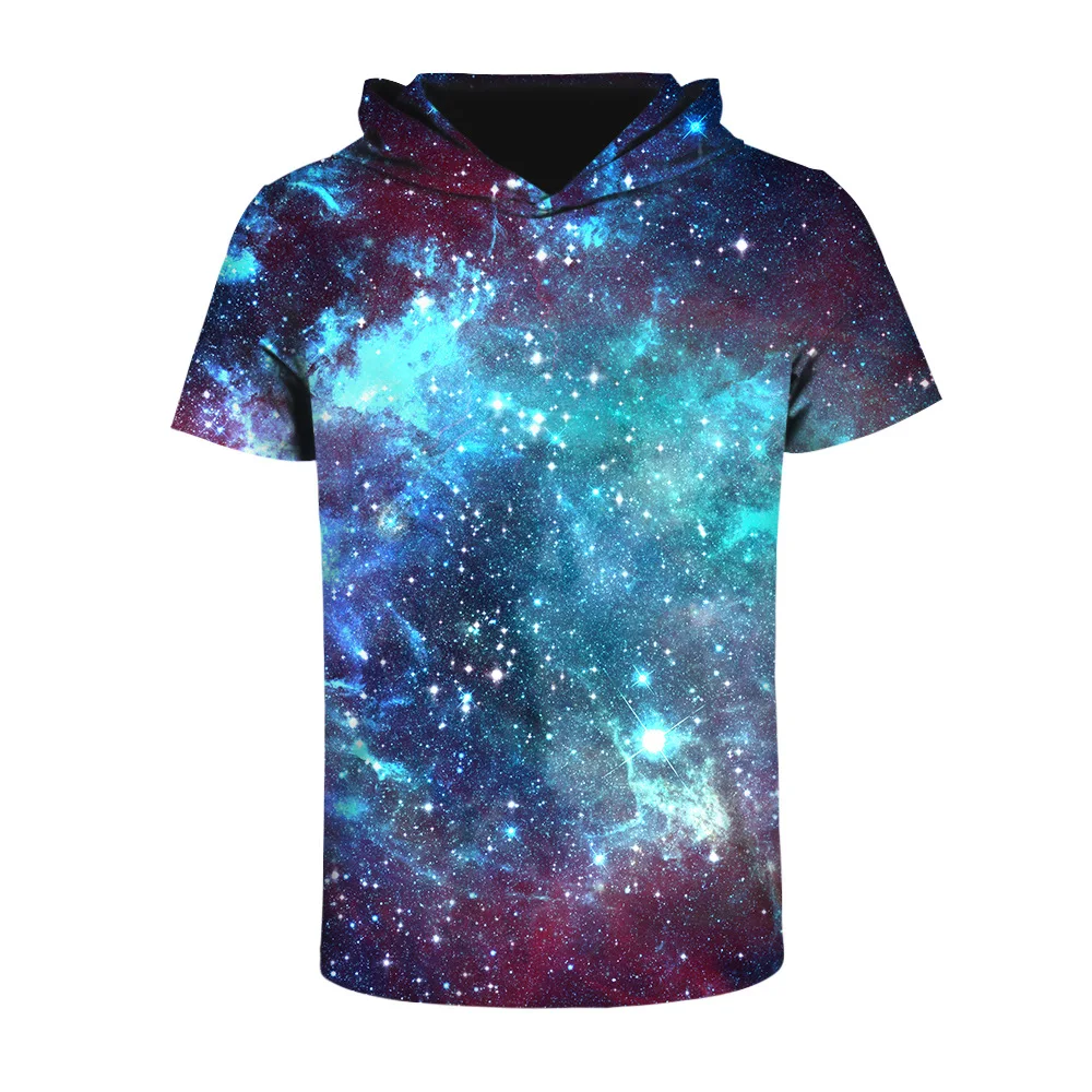 Мода 2017 г. футболка Для мужчин пространство Galaxy Отпечатано 3D Летняя с капюшоном
