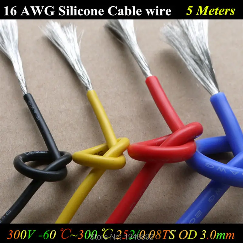 

5M 16 AWG Flexible Silicone Wire RC Cable 16AWG 252/0.08TS OD 3.0mm Tinned Copper Wire 1.27mm Square Model airplane Wire