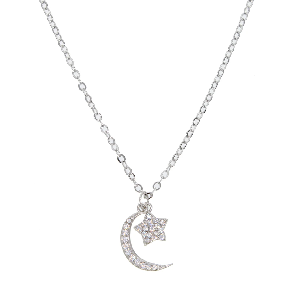 Серебряный Цвет Micro Pave прозрачный Cz Шарм с Луной и звездой ожерелье 2020 подарок на