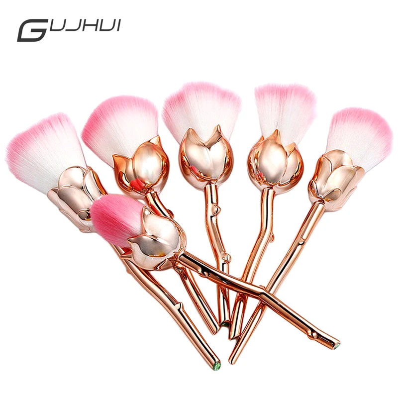 Professional 6pcs Rose Flower Makeup Brush Sets Pink Purple Easy to Foundation Powder Brushes Lots Cosmetic Tools | Красота и