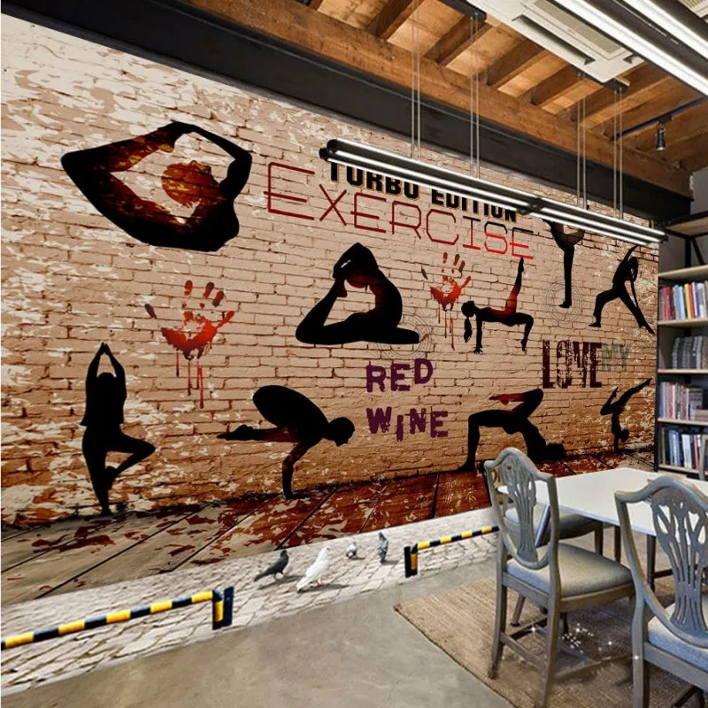 Пользовательские фото обои 3D для спортзала Йоги Спортивные силуэты фоновые