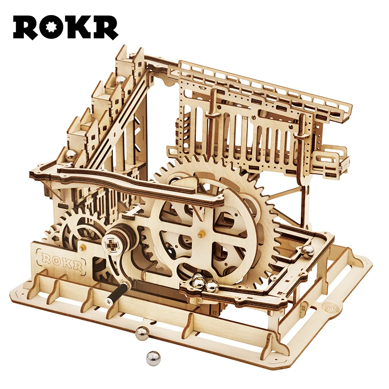 ROKR DIY мраморная игра 3D деревянная головоломка зубчатый привод Cog модель американских горок Строительный набор игрушки для детей и взрослых LG502