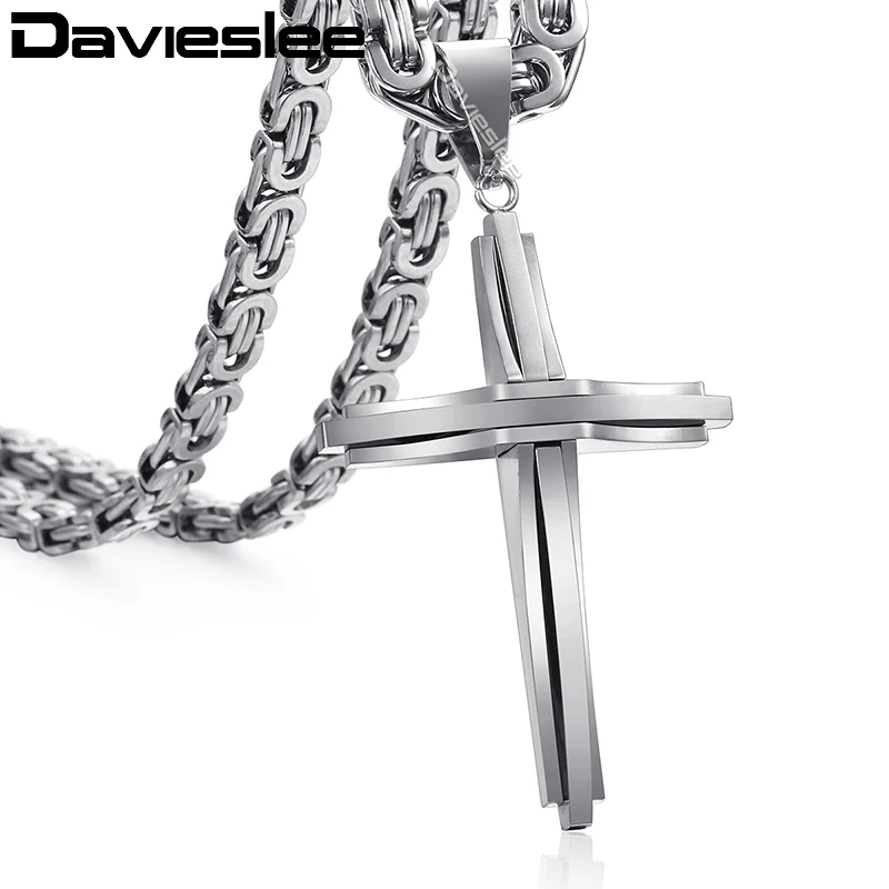 Davieslee Cross Pendant Necklace Chain for Men Stainless Steel Gold Black Silver Color Mens Necklaces Chains Jewelry LKP355 | Украшения и