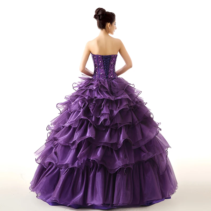 Фиолетовые Дешевые Бальные платья Quinceanera милое платье из органзы с оборками