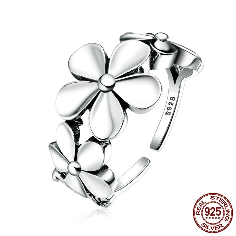 

New Exquisite Real 925 Sterling Silver Flower Poetic Daisy Cherry Blossom Finger Ring for Women Engagement Jewelry VSR063