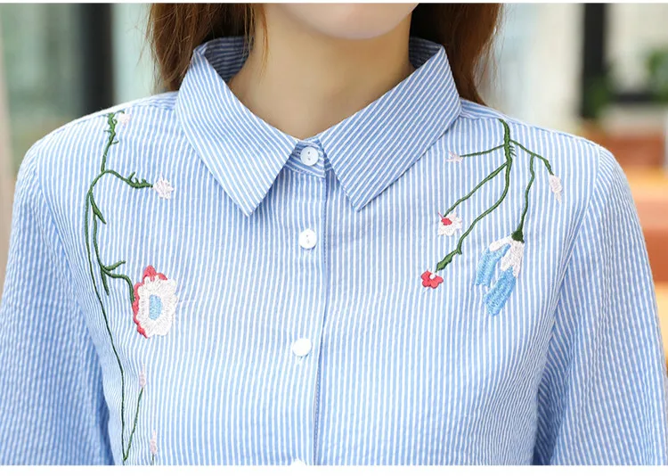 

fashion stripe office lady shirt women blouse 2021 long sleeve embroidery women tops plus size women's clothing blusas D853 30