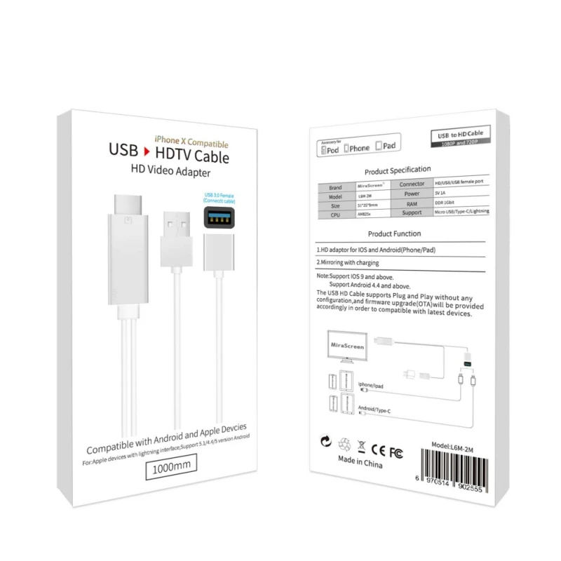 HDMI USB Проводная ТВ флешка 1080P Full HD зеркальный кабель для IOS ОС Iphone Samsung смартфонов