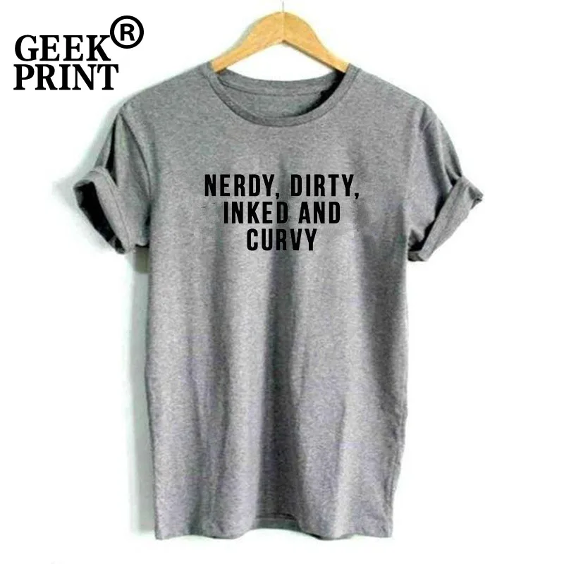 Женские топы женские футболки с принтом NERDY DIRTY INKED и CURVY модные татуировками для