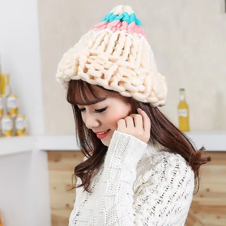 Женская зимняя теплая шерстяная Шапка бини|knitted cap|colorful beaniewool hat |