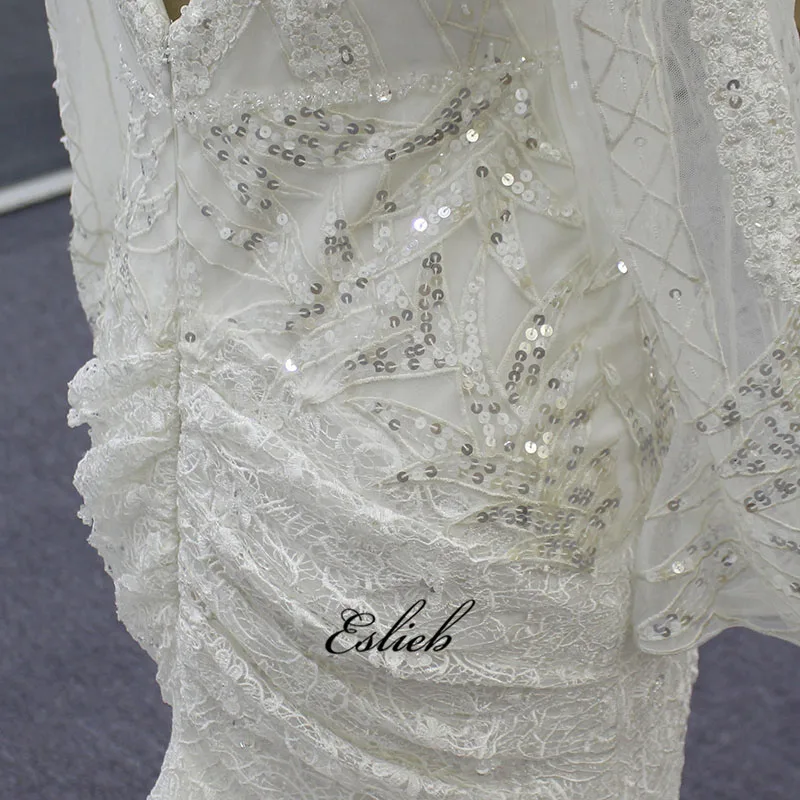 Eslieb Custom made Mermaid Wedding dresses V-NECK Beads wedding dress 2019 Long Sleeves Bridal Dresses Vestido de Noiva | Свадьбы и