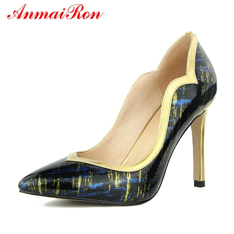

ANMAIRON/Повседневная обувь из лакированной кожи с острым носком женские туфли-лодочки на очень высоком тонком каблуке (8 см) размер 34-42 LY937