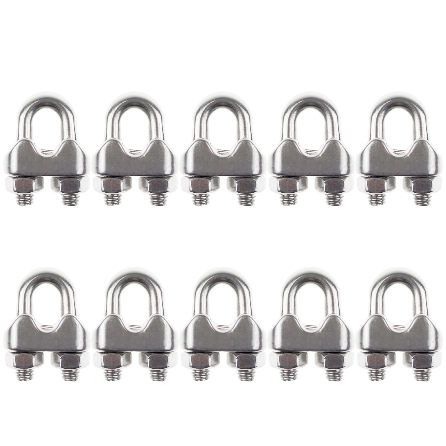 10Pcs Stainless Steel 2mm 1/16 Inch Wire Rope Clip Cable Clamp Fastener Silver Tone |