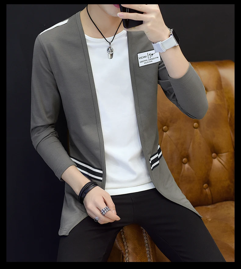 

Весеннее Мужское пальто с длинным рукавом, повседневный топ с имитацией двух частей, стильная верхняя одежда, красивый парикмахерский стил...