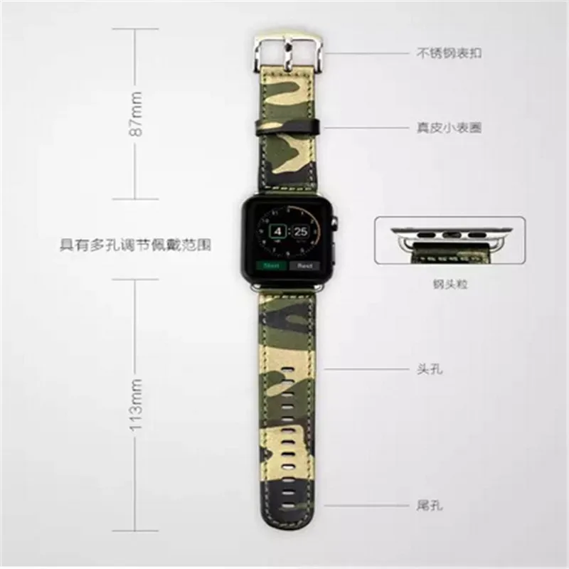 Камуфляжный ремешок из натуральной кожи для Apple Watch темно синяя армейская военно