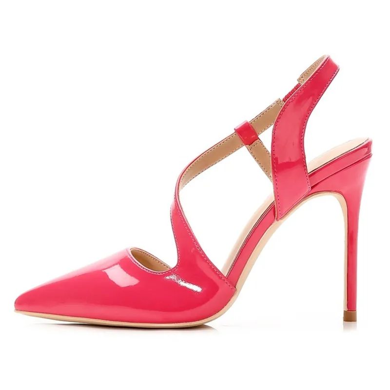 

Free shipping fashion women Pumps lady neon Fuchsia s-strappy Pointy toe high heels shoes size33-43 10cm 8cm Stiletto bride
