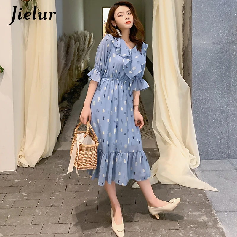 Jielur летнее женское платье с цветочным рисунком очаровательное корейское
