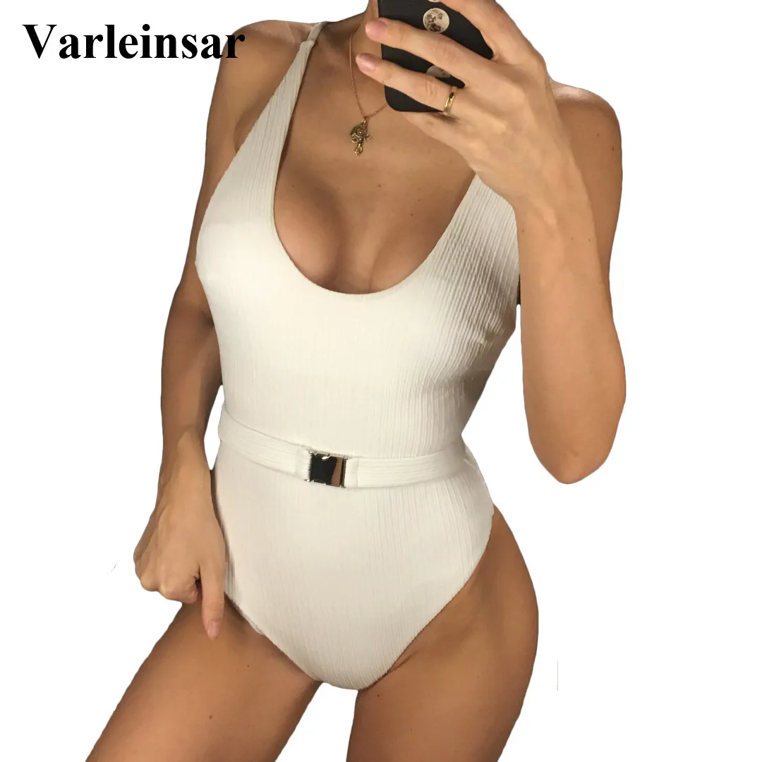 6 видов цветов сексуальный женский купальник ребристый с высоким вырезом Цельный