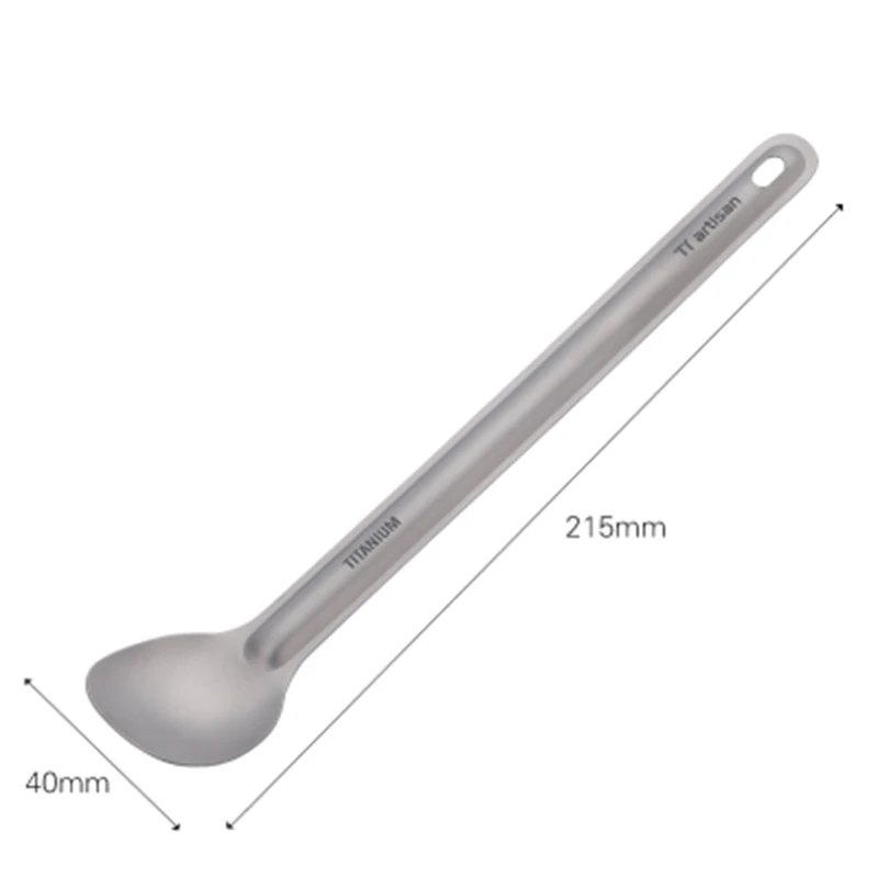 Sandblasted Tiartisan Titanium Long Handle Spoon Outdoor Portable Dinner Spoon Camping Picnic Cutlery Outdoor Traveling Tableware Ta8119 - Color: Sandblasted