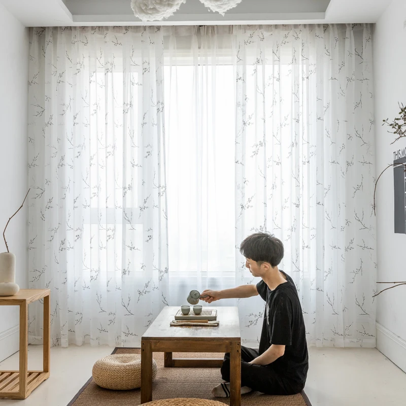 Белые мягкие занавески для гостиной сгоревшая тюлевая занавеска в японском