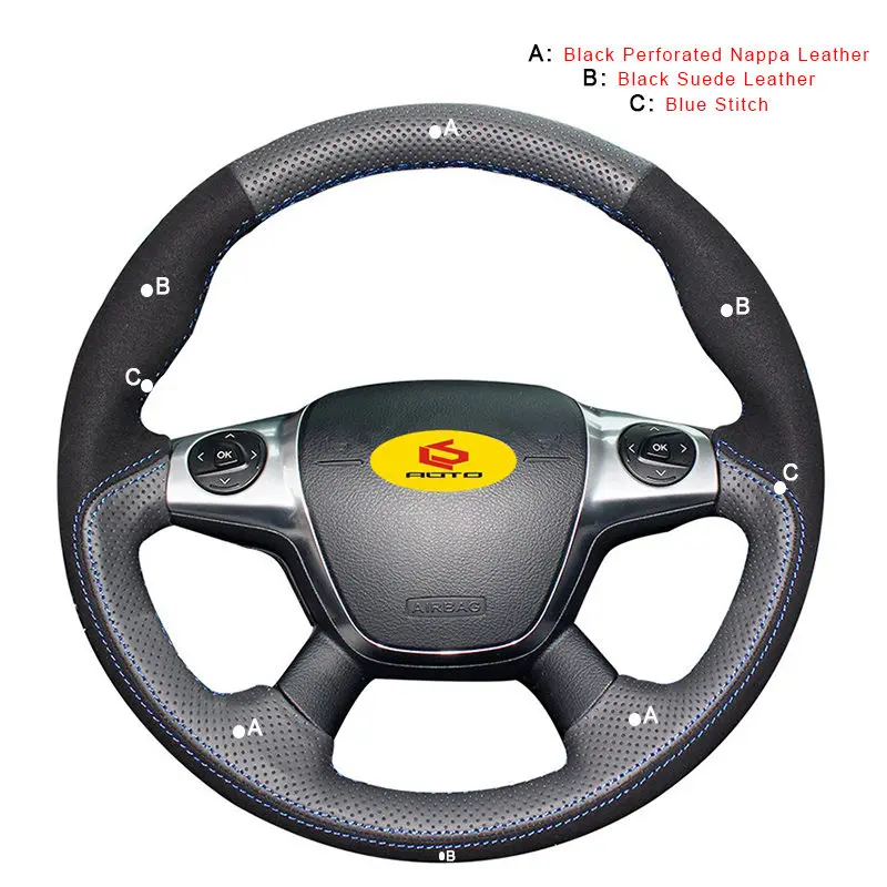 Nappa and Suede Оплетка на рулевое колесо для Ford Focus 3 2012- Kuga Escape 2013- C-MAX 2011- рулевое покрытие автомобиля кожа - Название цвета: Nappa and Suede