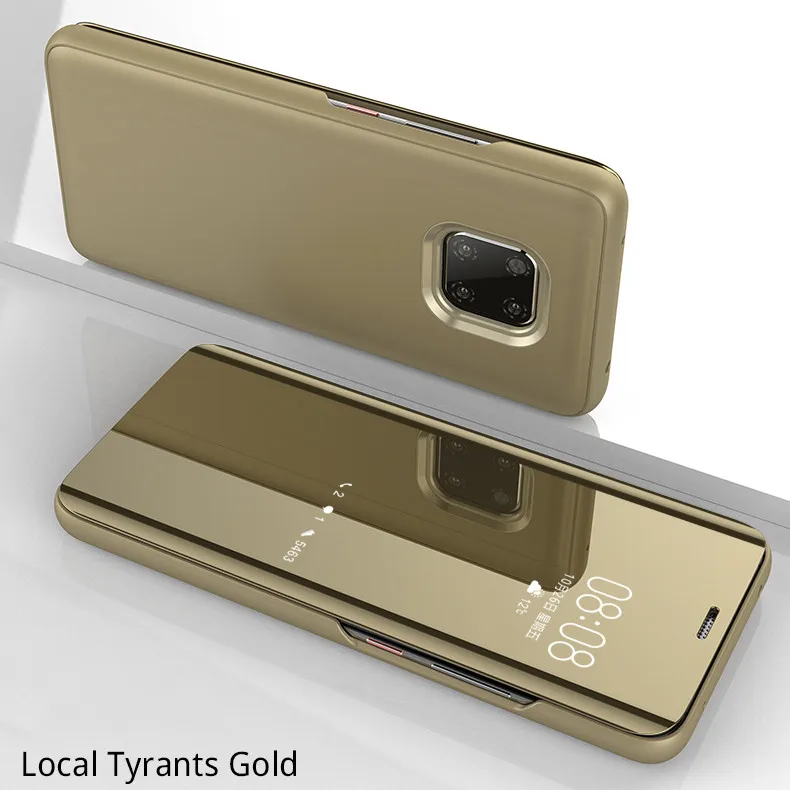 Golden Clear View зеркало флип чехол для huawei Коврики 20 10 9 8 Pro P30 P 30 20 10 9 8 Pro рlus Lite Nova 4 3 3e 3i смарт-чехол-подставка - Цвет: Golden