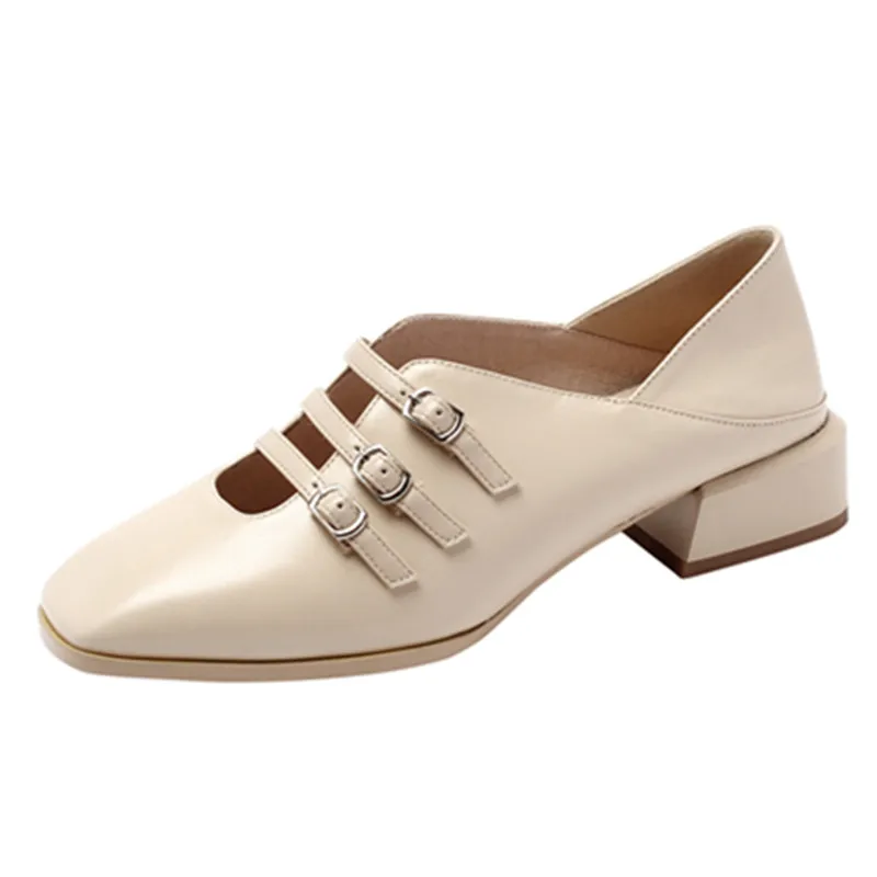 nude loafers Женские лоферы в римском стиле из натуральной коровьей кожи с ремешком и пряжкой; женские весенние туфли-гладиаторы телесного цвета на плоской подошве с вырезами; женская обувь на толстой мягкой подошве - Цвет: nude loafers