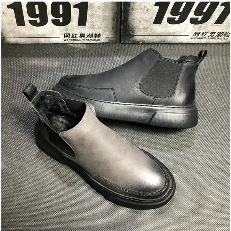 Мужские ботинки оксфорды на платформе Черные ботильоны без шнуровки