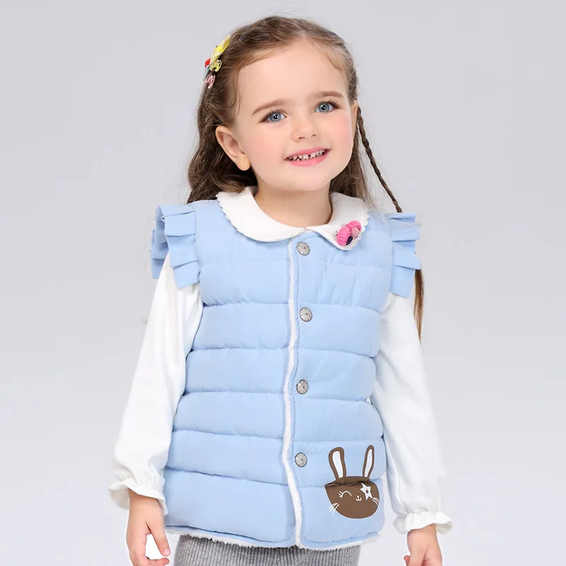 2016 Осень Зима Ребенок Жилет Девочка Мультфильм Кролик Теплый Девушки Flouncing