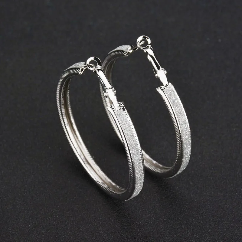 European and American exaggeration geometric large circle earrings metal scrub female fashion accessories | Украшения и