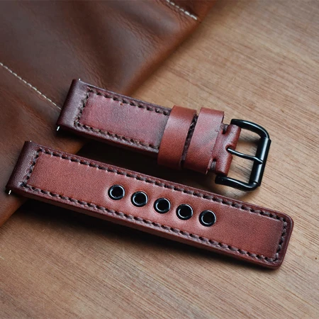Red-Black Buckle Ремешок для часов из натуральной кожи 20 мм, 22 мм, 24 мм, Panerai, ремешок для наручных часов с пряжкой из нержавеющей стали, ремень, браслет с инструментом для ремонта KZB10 - Цвет ремешка: Red-Black Buckle