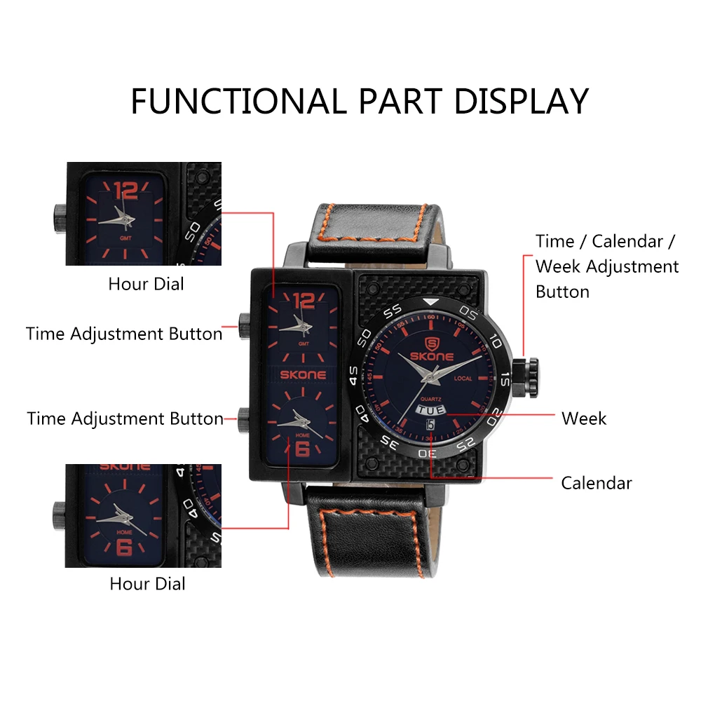 Хит продаж 2018 спортивные кварцевые часы SKONE водонепроницаемые 3ATM мужские