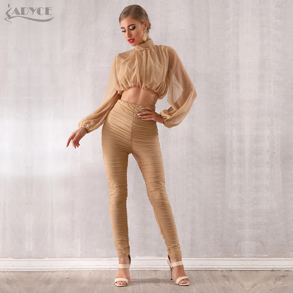 Женский вечерний брючный комплект ADYCE из топа и брюк цвета хаки с изысканной