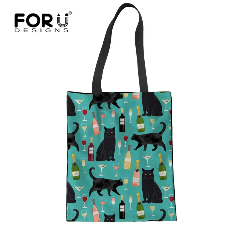 FORUDESIGNS складная женская сумка тоут с принтом черного кота и вина сумки для