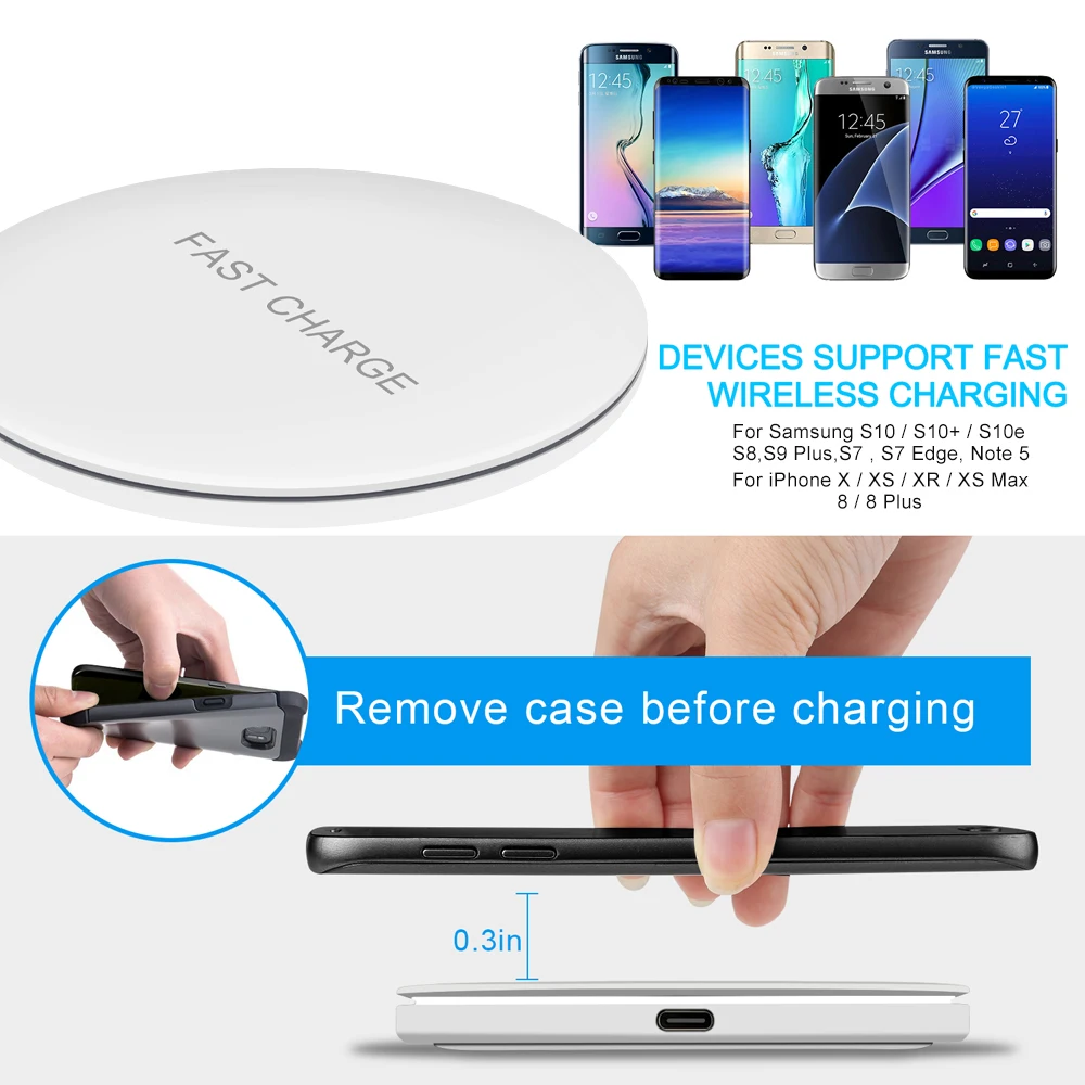 Беспроводное зарядное устройство Ascromy Qi для быстрой зарядки iPhone XS Max X 8 Plus Xiaomi Mi 9