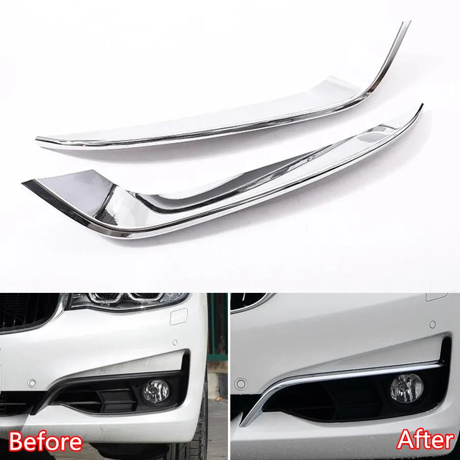 

YAQUICKA 2Pcs Mirror Polish Chrome ABS Car Front Fog Light Lamp Trim Strip Styling Covers Sticker For BMW 3 Series GT 2013-2017