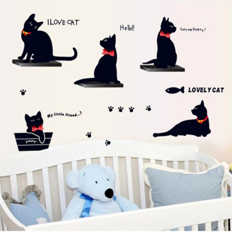 

Lovely Playing Cats Animals Wall Stickers For Kids Room Decoration Home Decals Kitten Printing Mural Art Cartoon Diy Poster