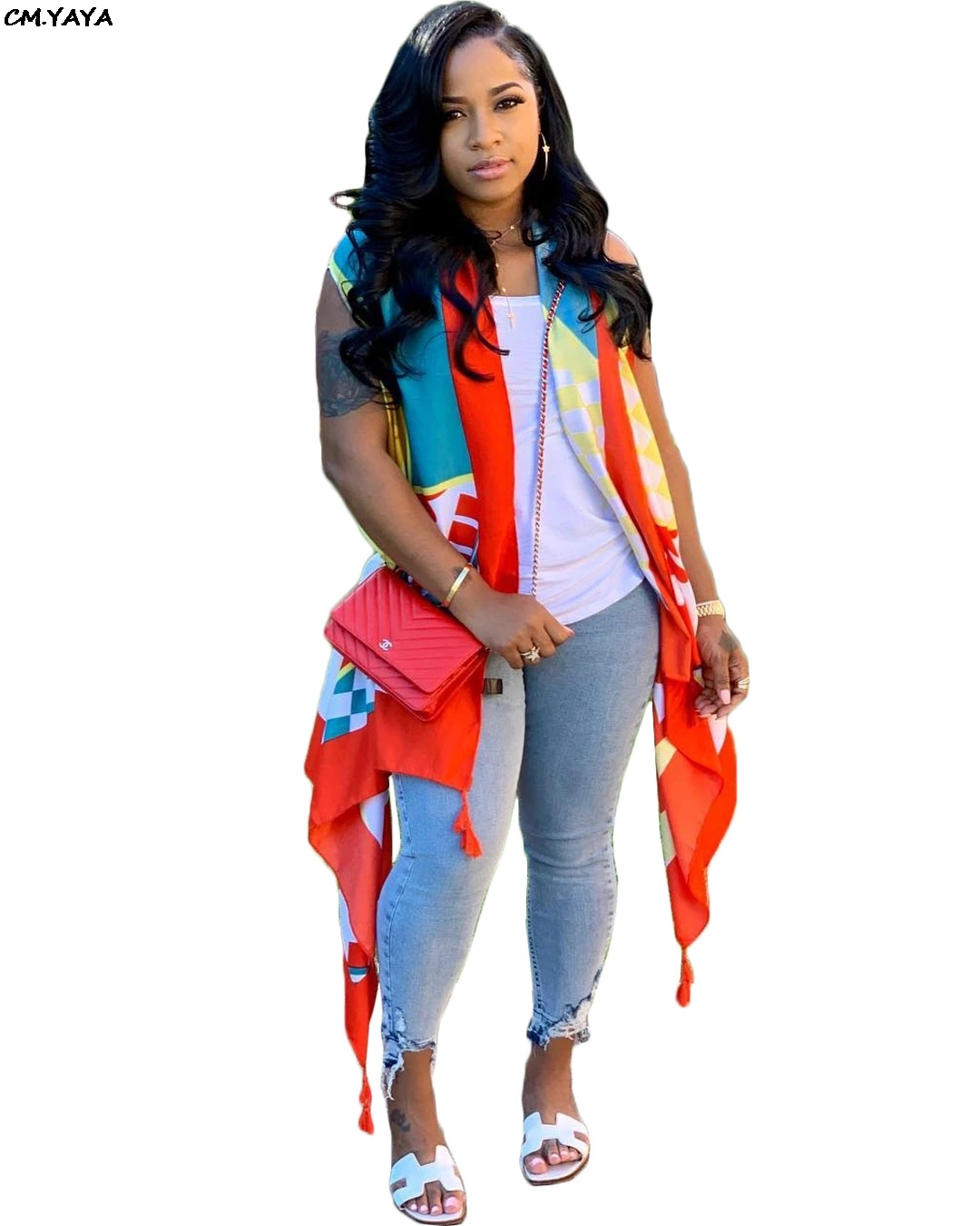 2019 Женская Новая Летняя Пляжная накидка с принтом и открытой строчкой винтажная